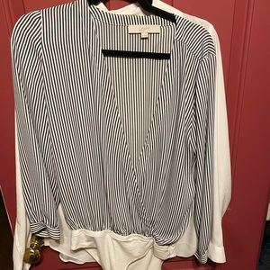 Navy and white striped blouse